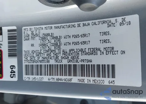 2019 Toyota Tacoma Trd Sport z USA, uszkodzony, nr VIN 3TMDZ5BN2KM055188